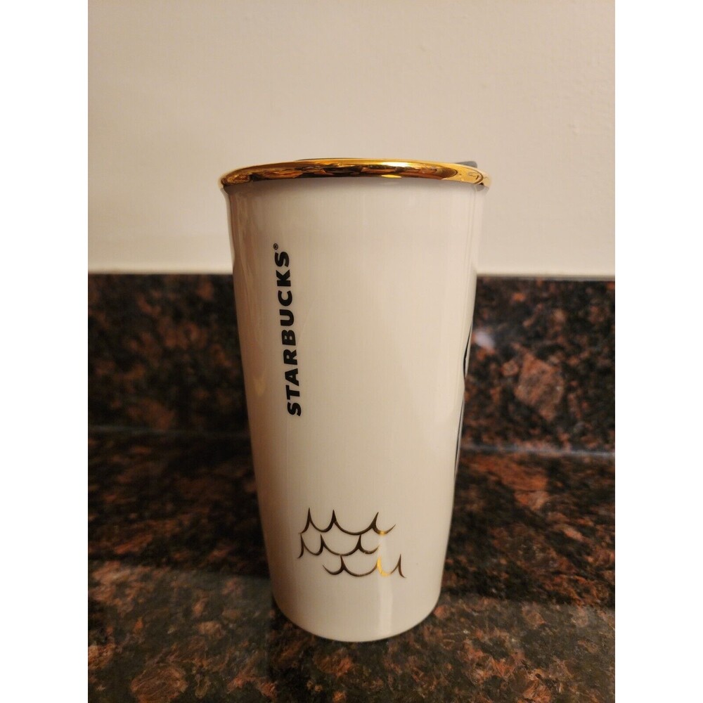2015 Starbucks Ceramic Tumbler Coffee Mug with Lid Siren Logo 10 fl oz - FLAW - Picture 2 of 9
